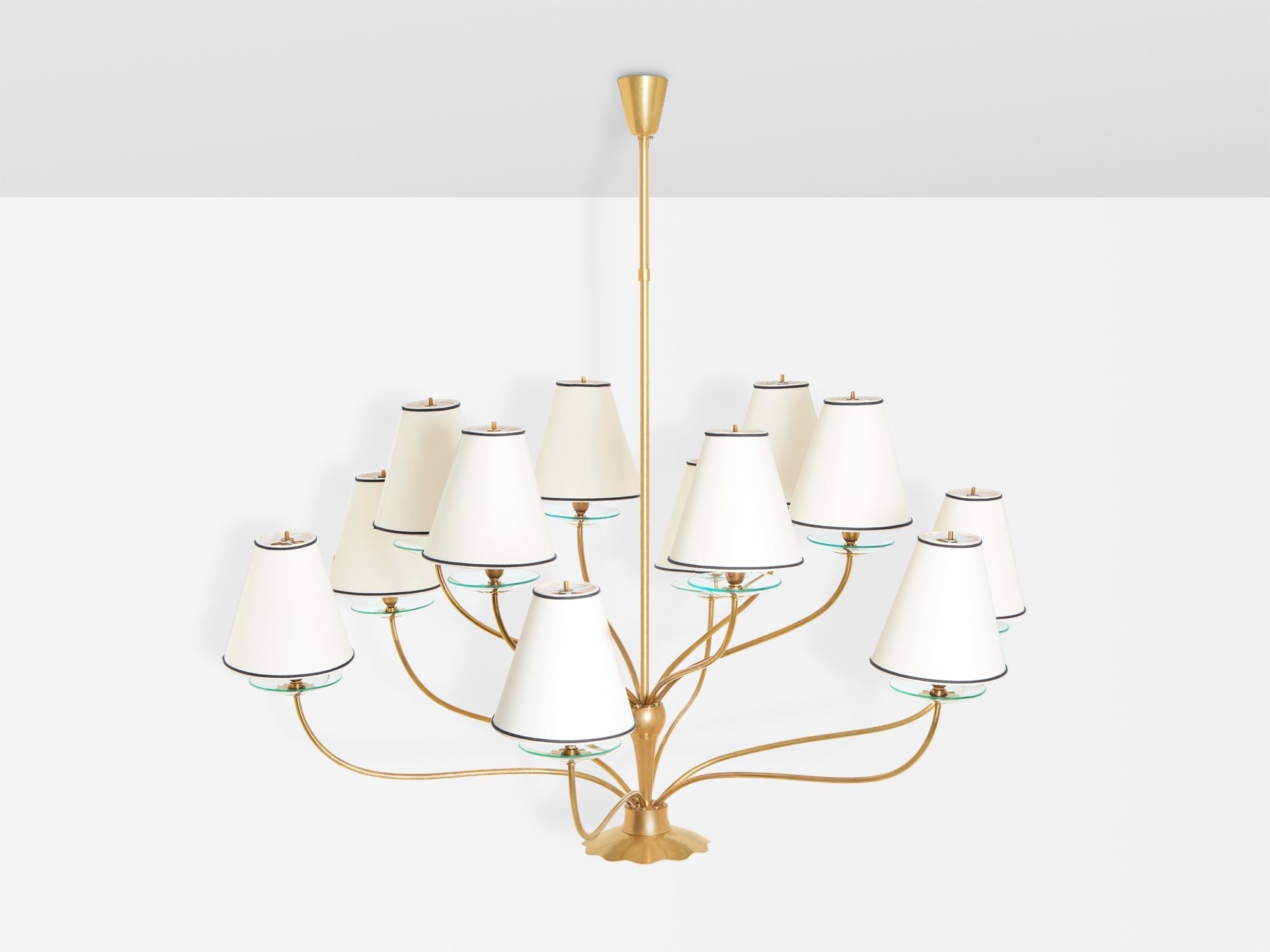 Angelo Lelii for Arredoluce brass crystal glass chandelier 1940