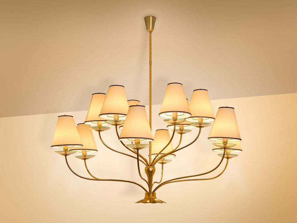Angelo Lelii for Arredoluce brass crystal glass chandelier 1940