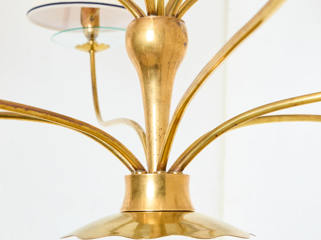 Angelo Lelii for Arredoluce brass crystal glass chandelier 1940