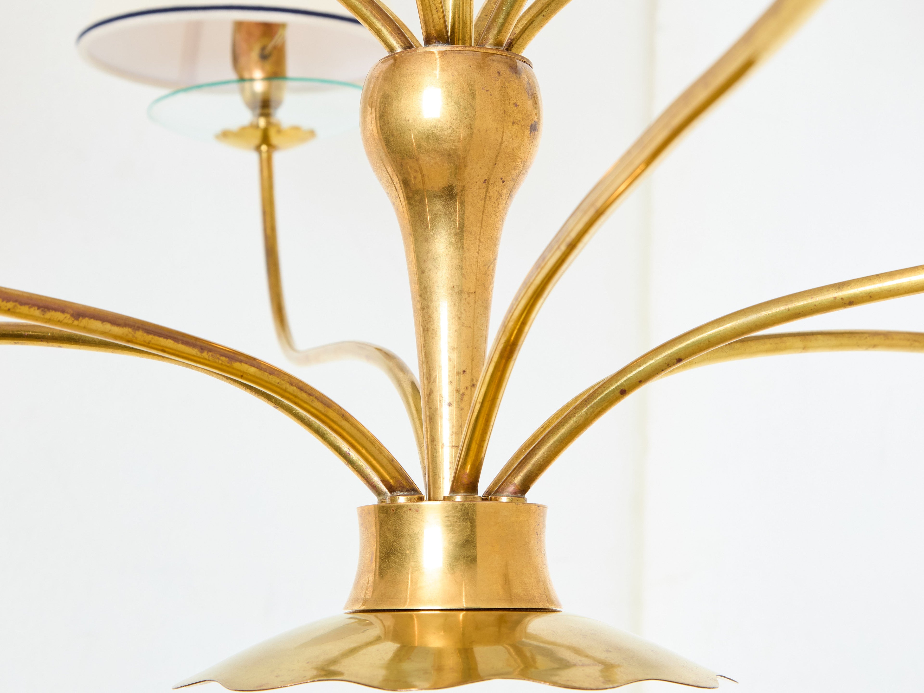 Angelo Lelii for Arredoluce brass crystal glass chandelier 1940