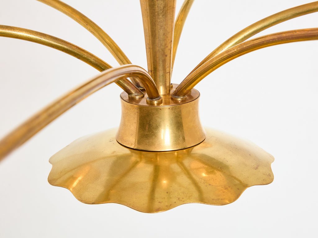 Angelo Lelii for Arredoluce brass crystal glass chandelier 1940