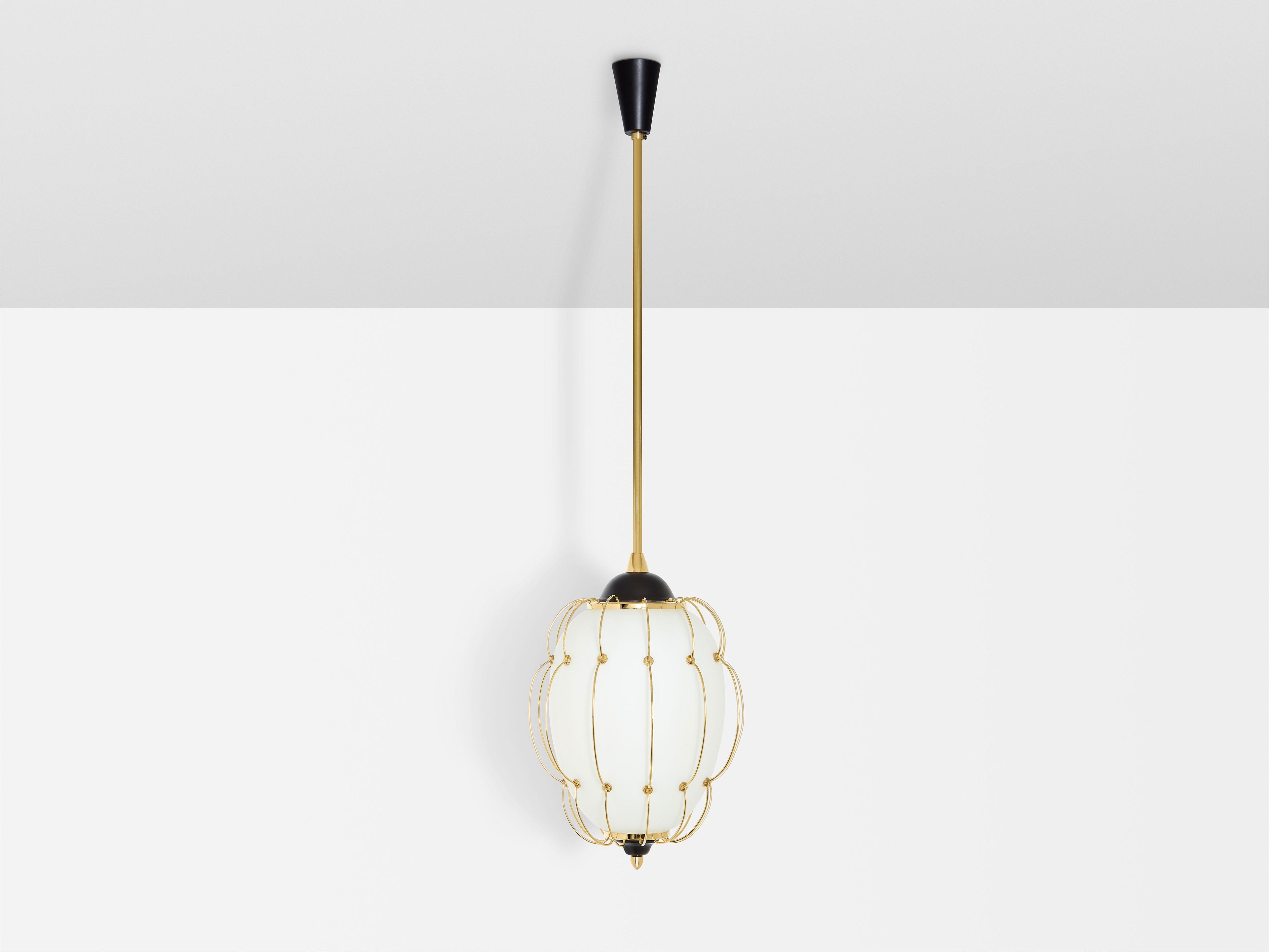 Angelo Lelii for Arredoluce opaline glass brass metal chandelier 1958