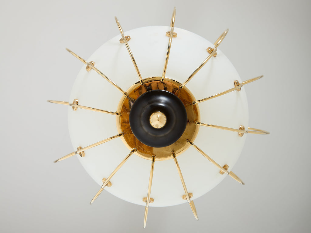 Angelo Lelii for Arredoluce opaline glass brass metal chandelier 1958