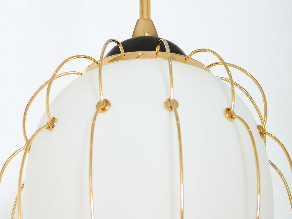 Angelo Lelii for Arredoluce opaline glass brass metal chandelier 1958