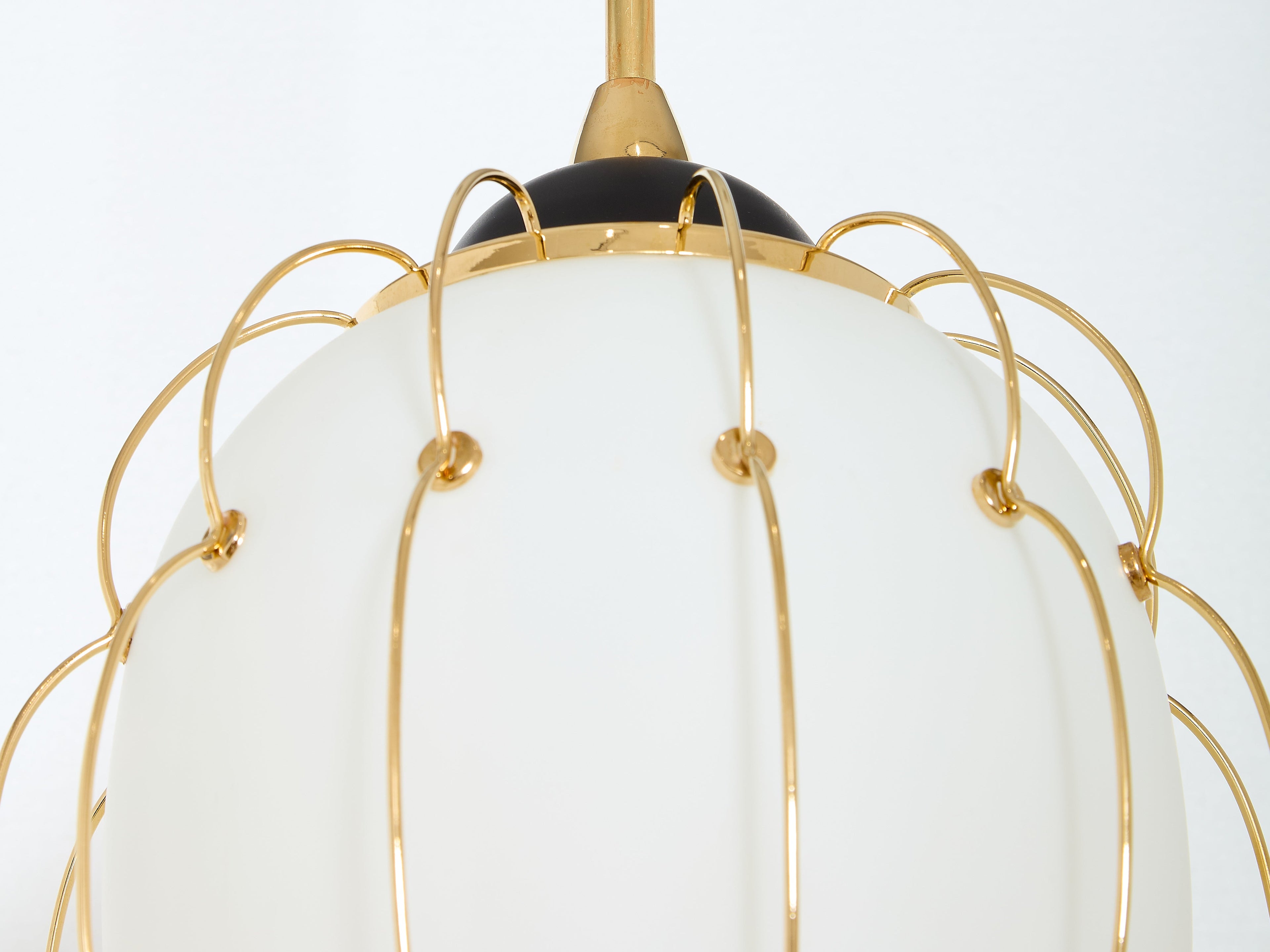 Angelo Lelii for Arredoluce opaline glass brass metal chandelier 1958