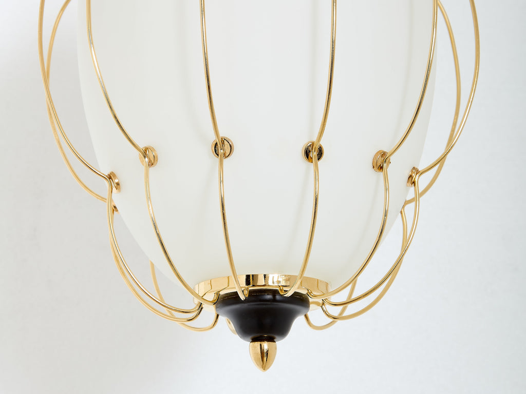 Angelo Lelii for Arredoluce opaline glass brass metal chandelier 1958