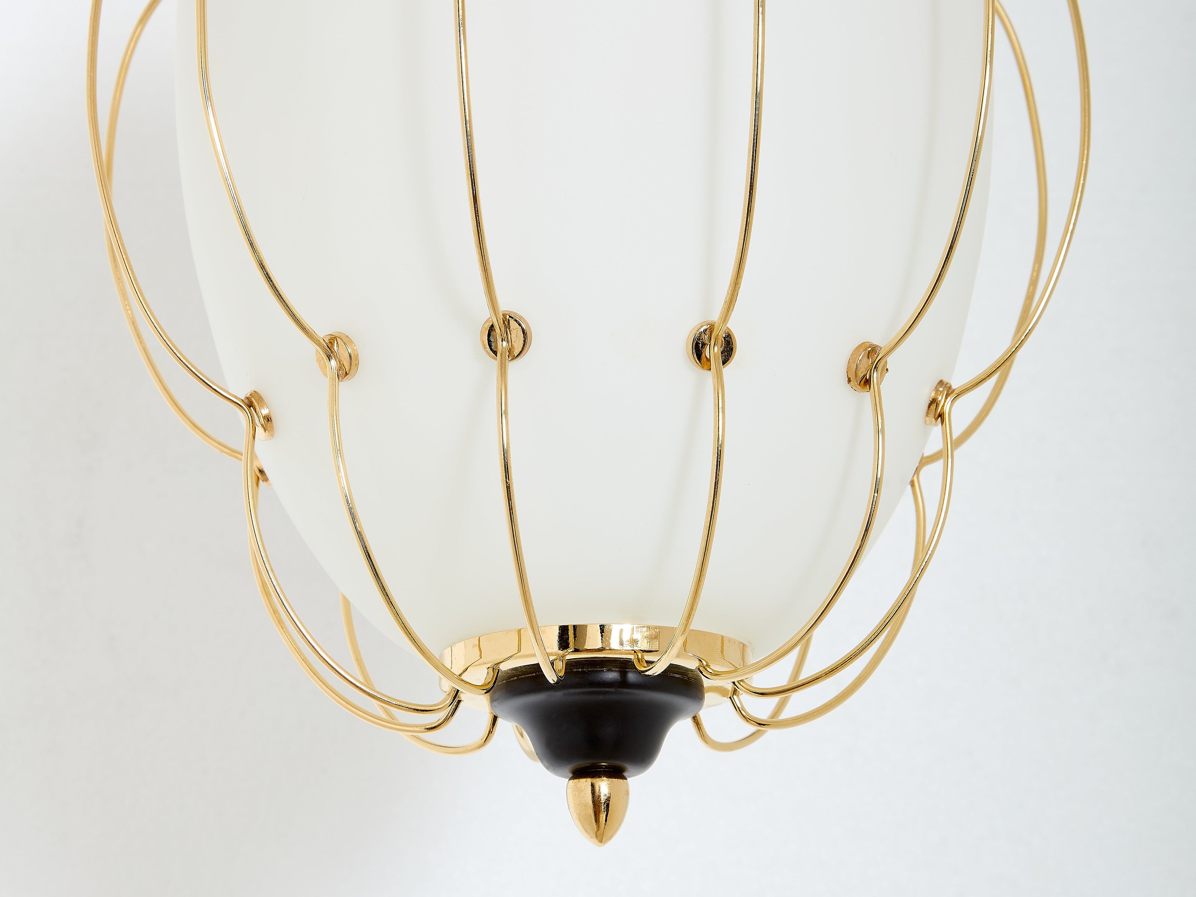 Angelo Lelii for Arredoluce opaline glass brass metal chandelier 1958