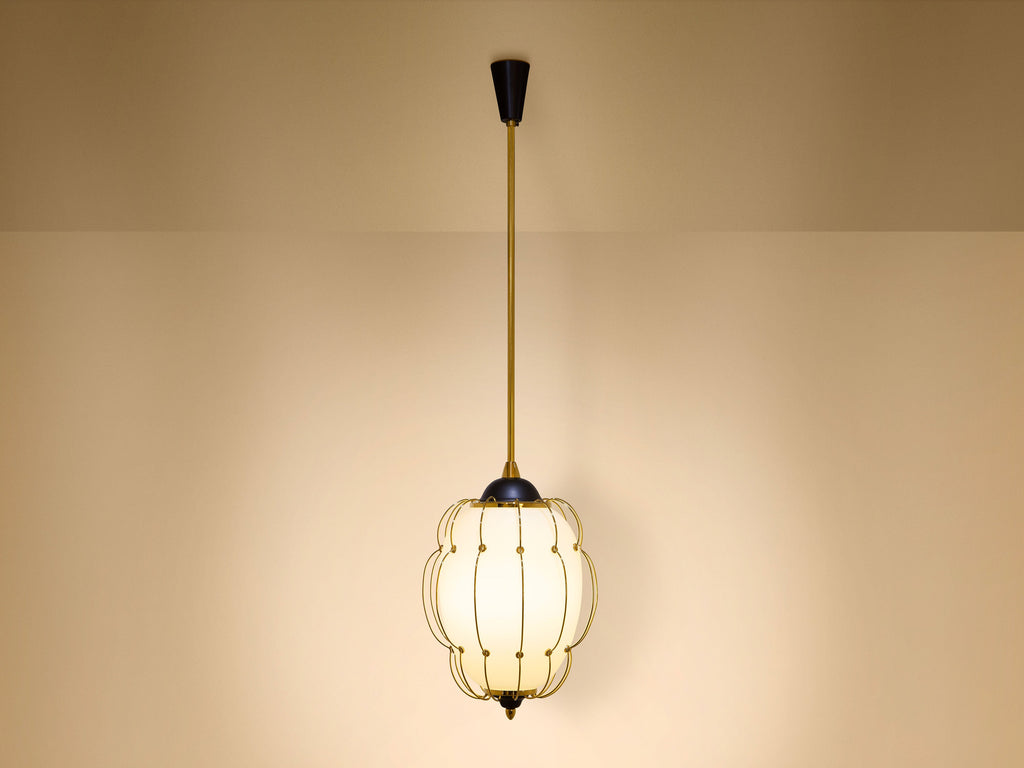 Angelo Lelii for Arredoluce opaline glass brass metal chandelier 1958