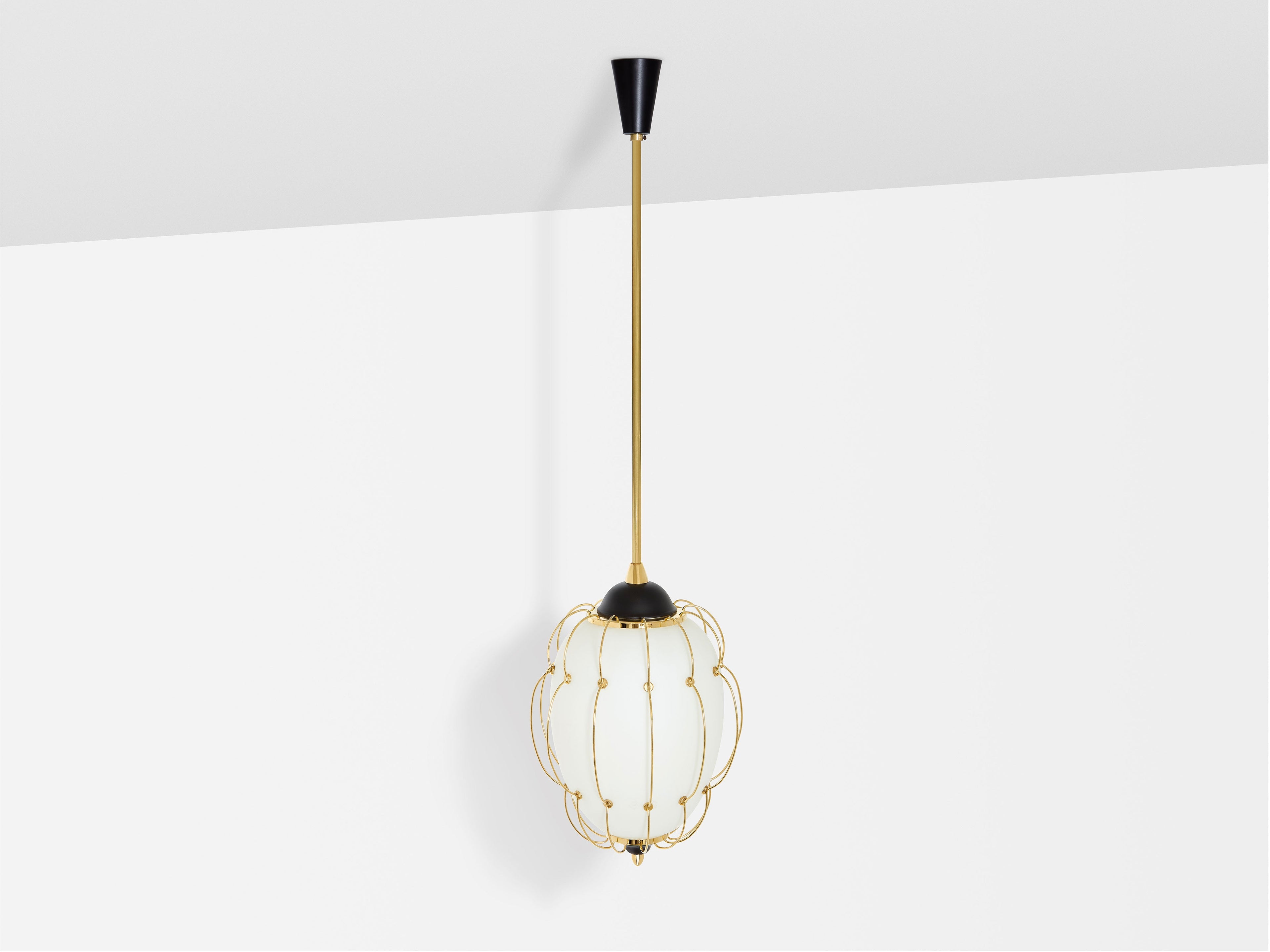 Angelo Lelii for Arredoluce opaline glass brass metal chandelier 1958