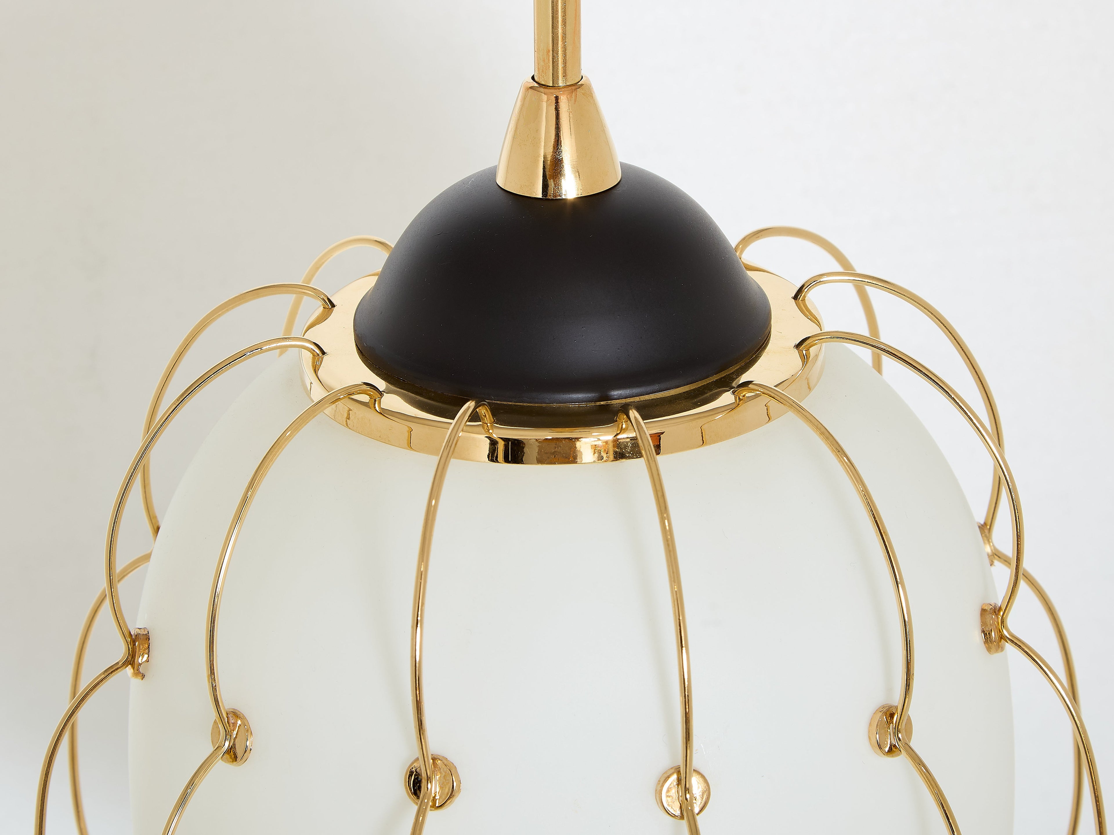 Angelo Lelii for Arredoluce opaline glass brass metal chandelier 1958