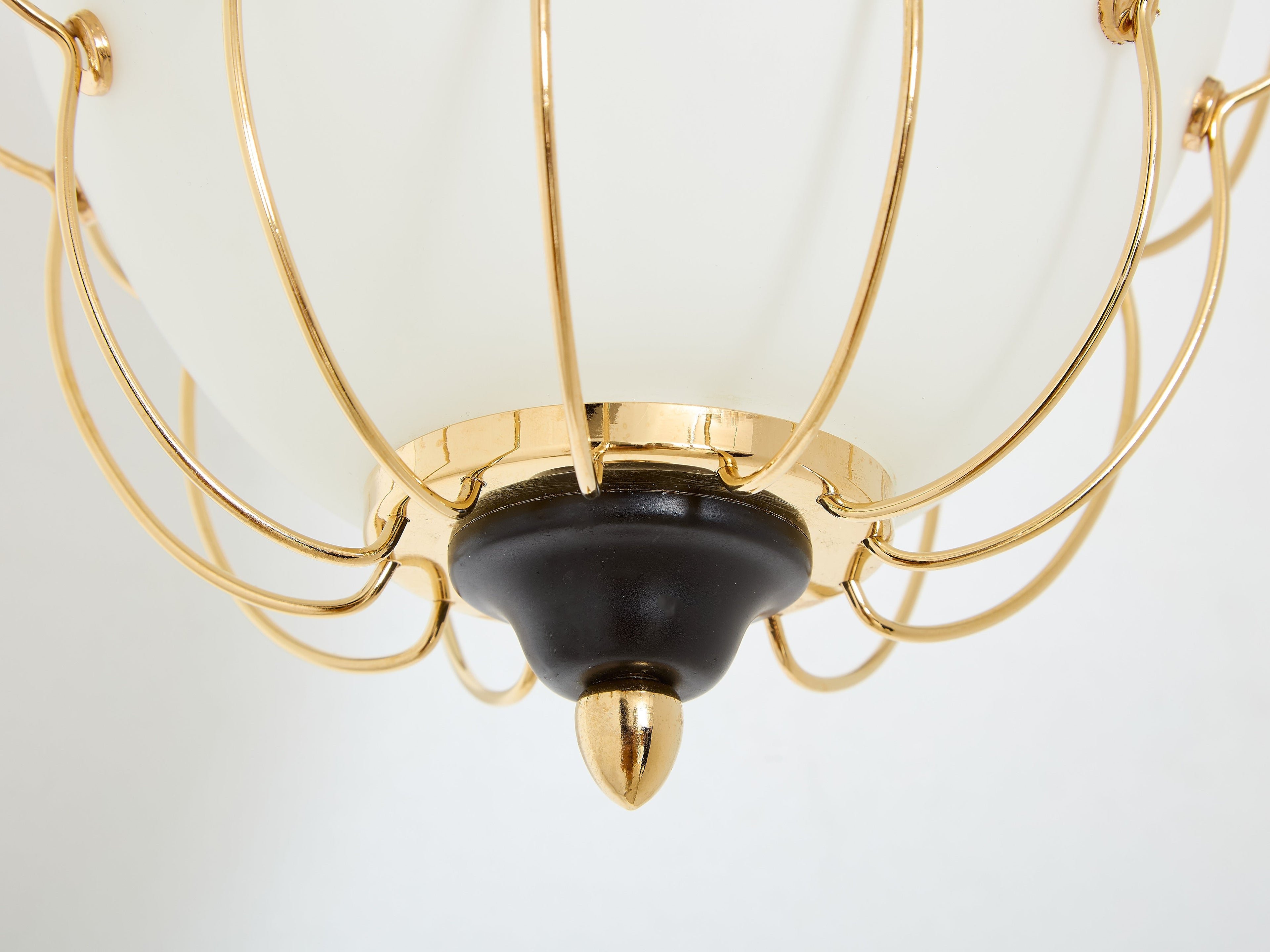 Angelo Lelii for Arredoluce opaline glass brass metal chandelier 1958