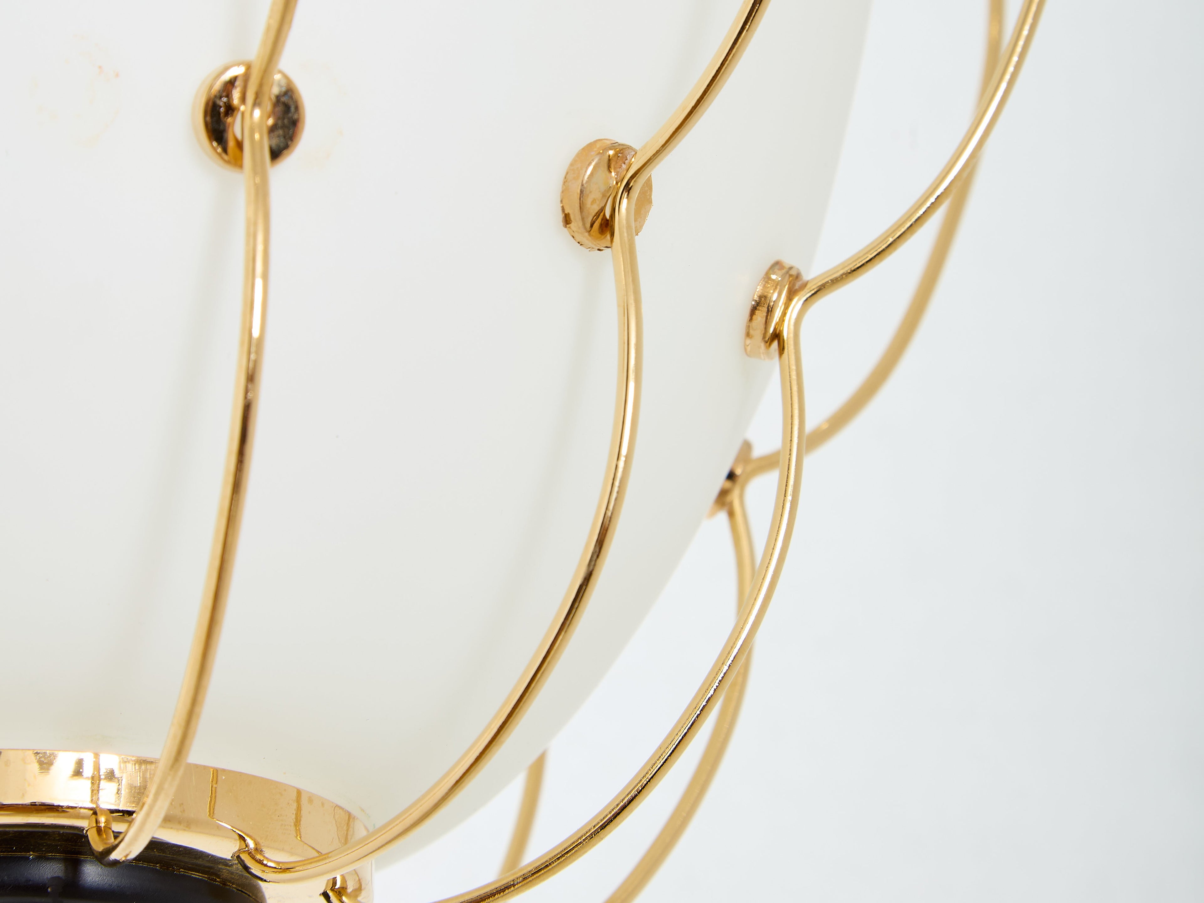 Angelo Lelii for Arredoluce opaline glass brass metal chandelier 1958
