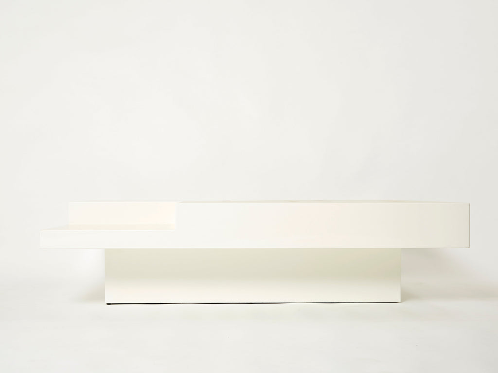 Italian extra large Antonio Pavia white lacquer brass steel coffee table 1970s