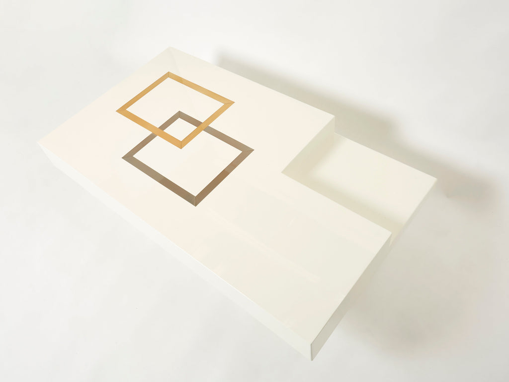 Italian extra large Antonio Pavia white lacquer brass steel coffee table 1970s