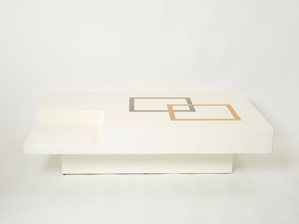 Italian extra large Antonio Pavia white lacquer brass steel coffee table 1970s