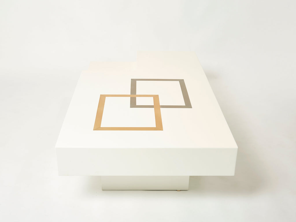 Italian extra large Antonio Pavia white lacquer brass steel coffee table 1970s