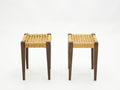 Pair of stools rope and oakwood by Audoux Minet 1950s