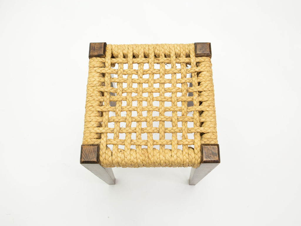 Pair of stools rope and oakwood by Audoux Minet 1950s