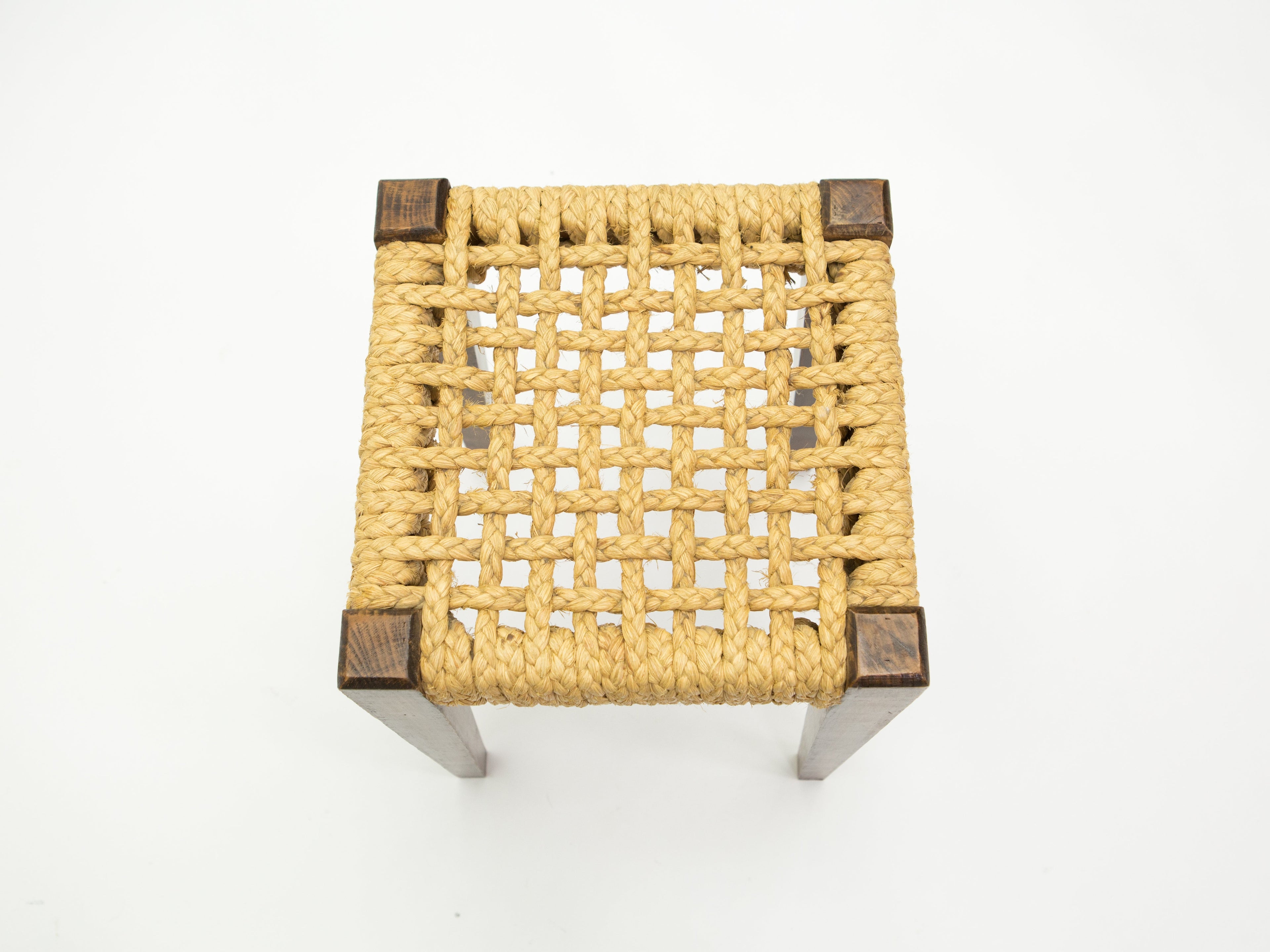 Pair of stools rope and oakwood by Audoux Minet 1950s