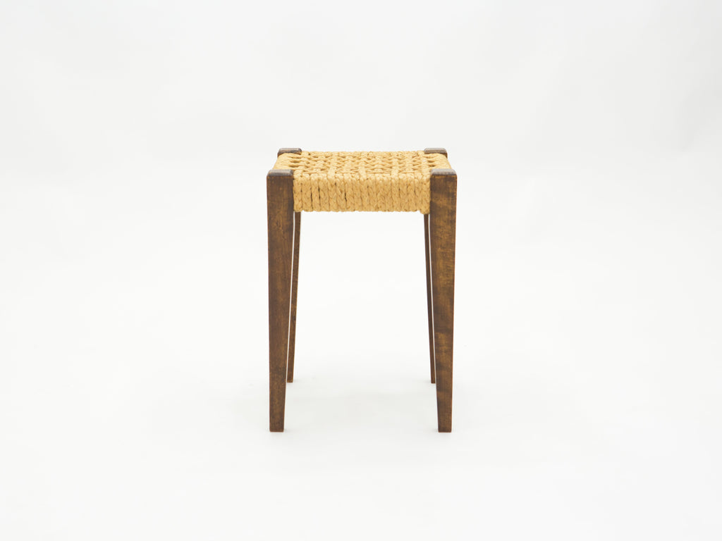 Pair of stools rope and oakwood by Audoux Minet 1950s