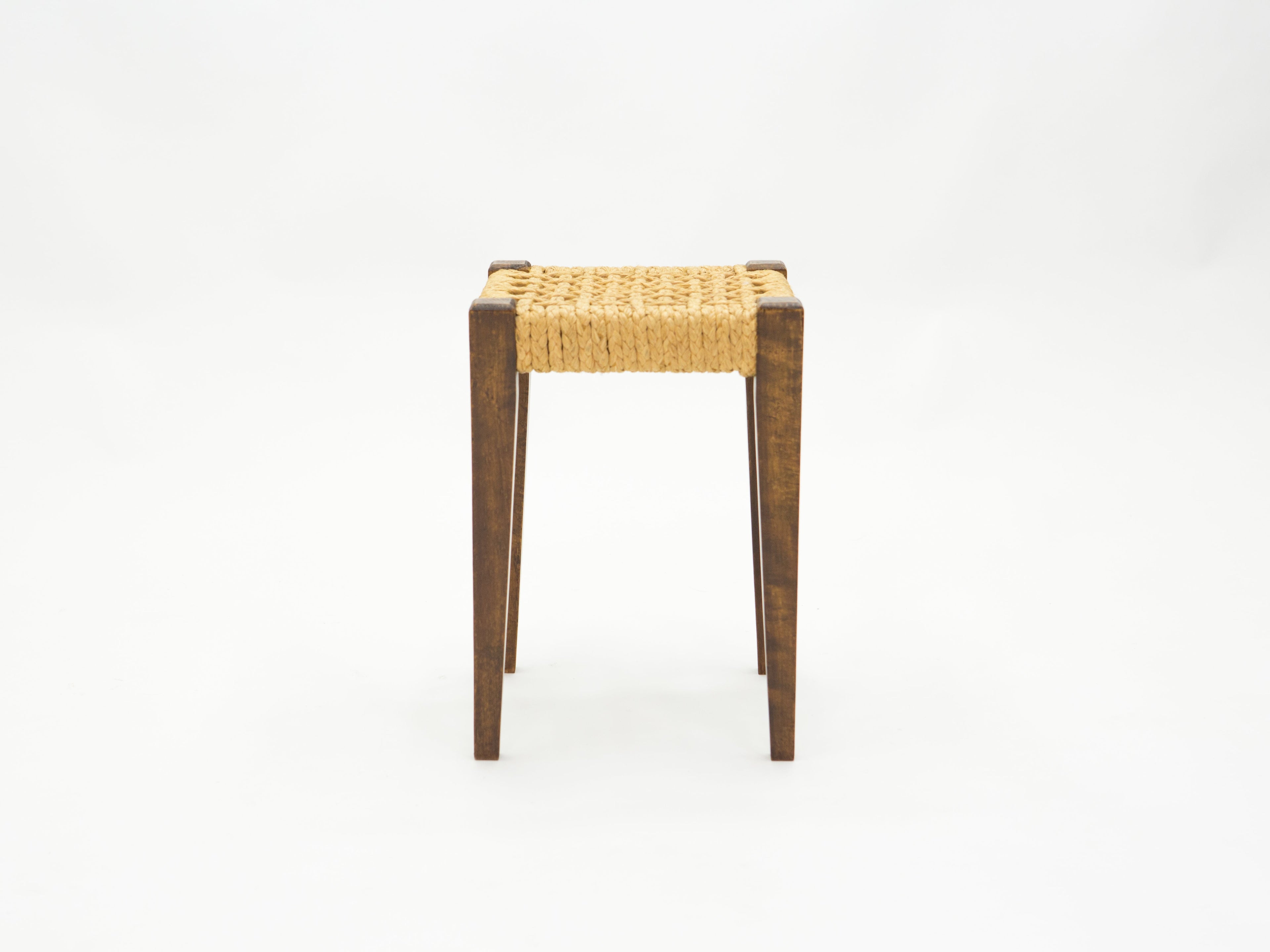 Pair of stools rope and oakwood by Audoux Minet 1950s