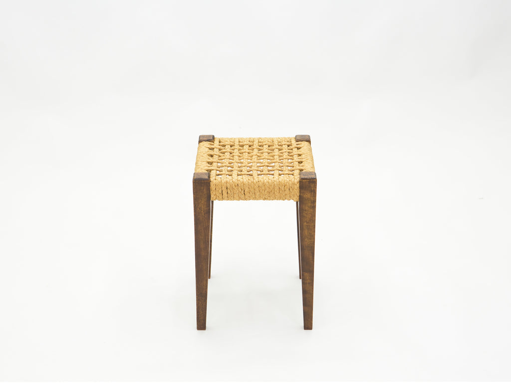 Pair of stools rope and oakwood by Audoux Minet 1950s