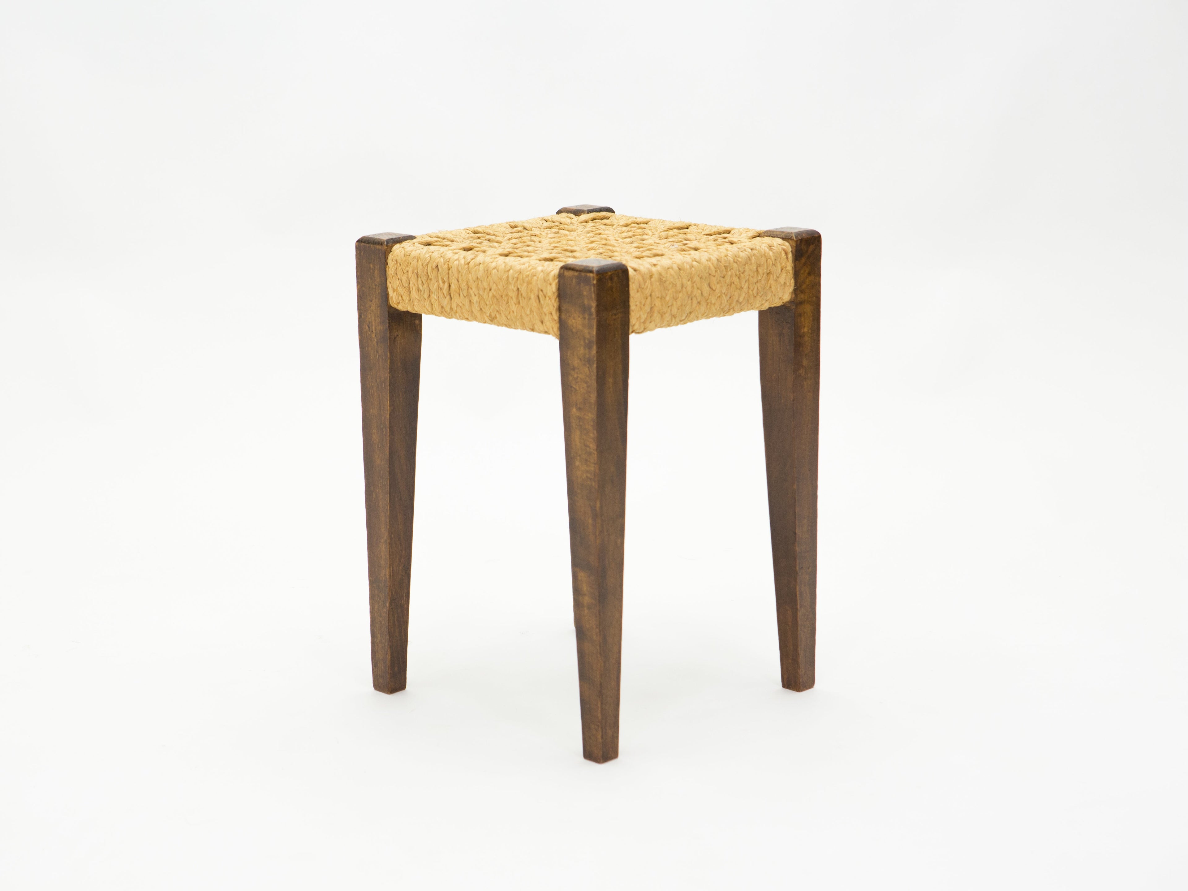 Pair of stools rope and oakwood by Audoux Minet 1950s