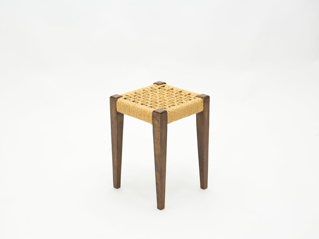 Pair of stools rope and oakwood by Audoux Minet 1950s