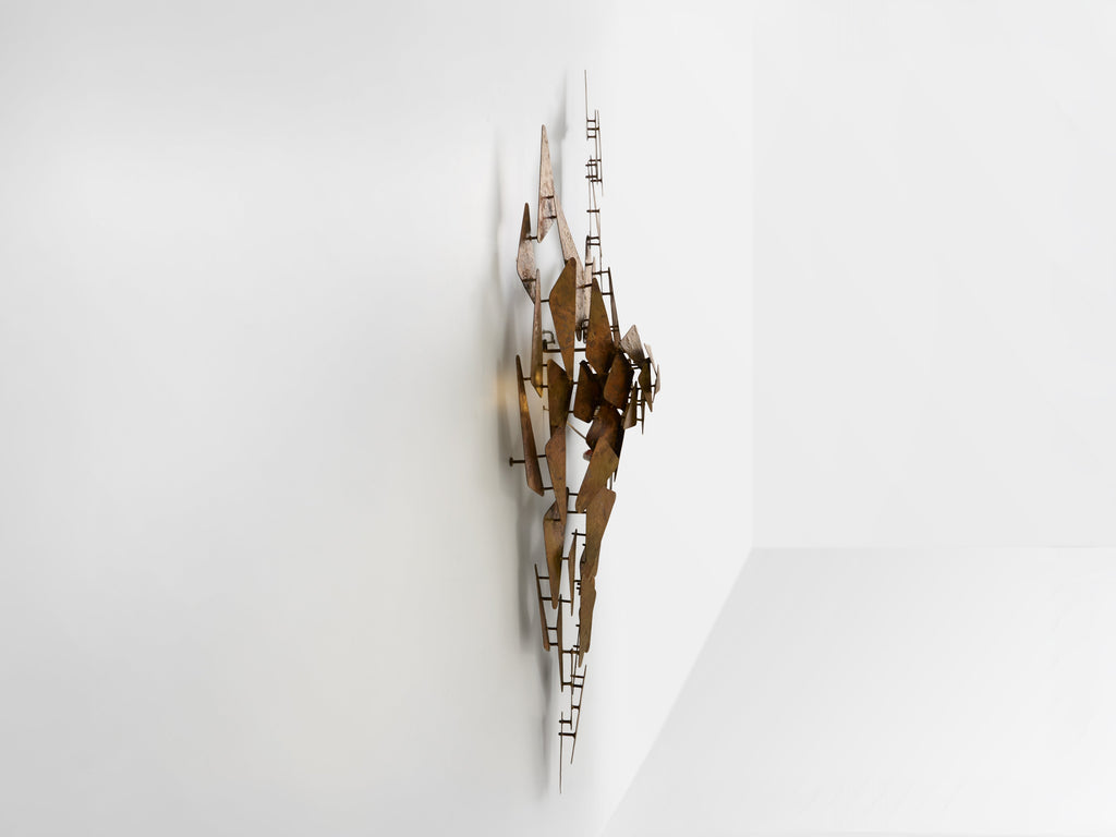 Auguste fix patinated metal wall light sculpture 1970s