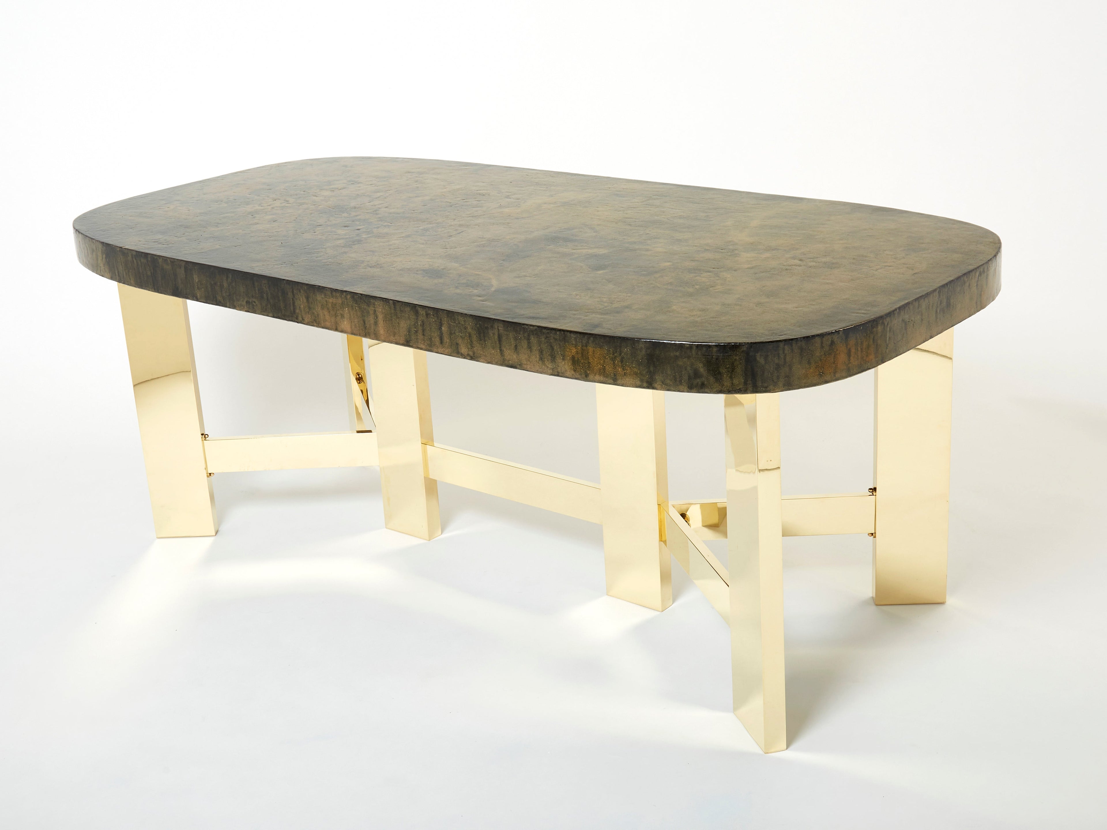 Belgian brutalist resin and brass dining table 1970