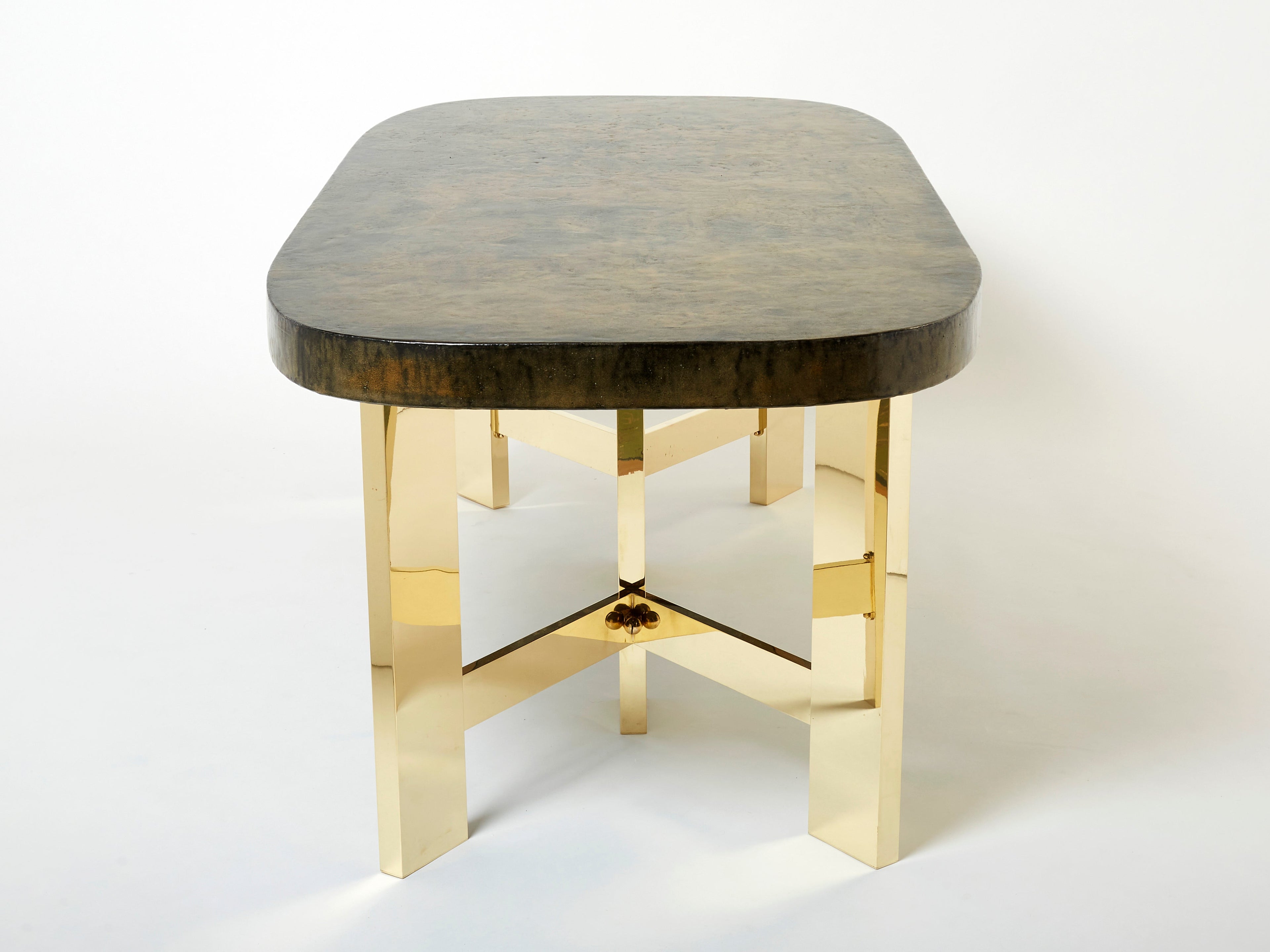 Belgian brutalist resin and brass dining table 1970