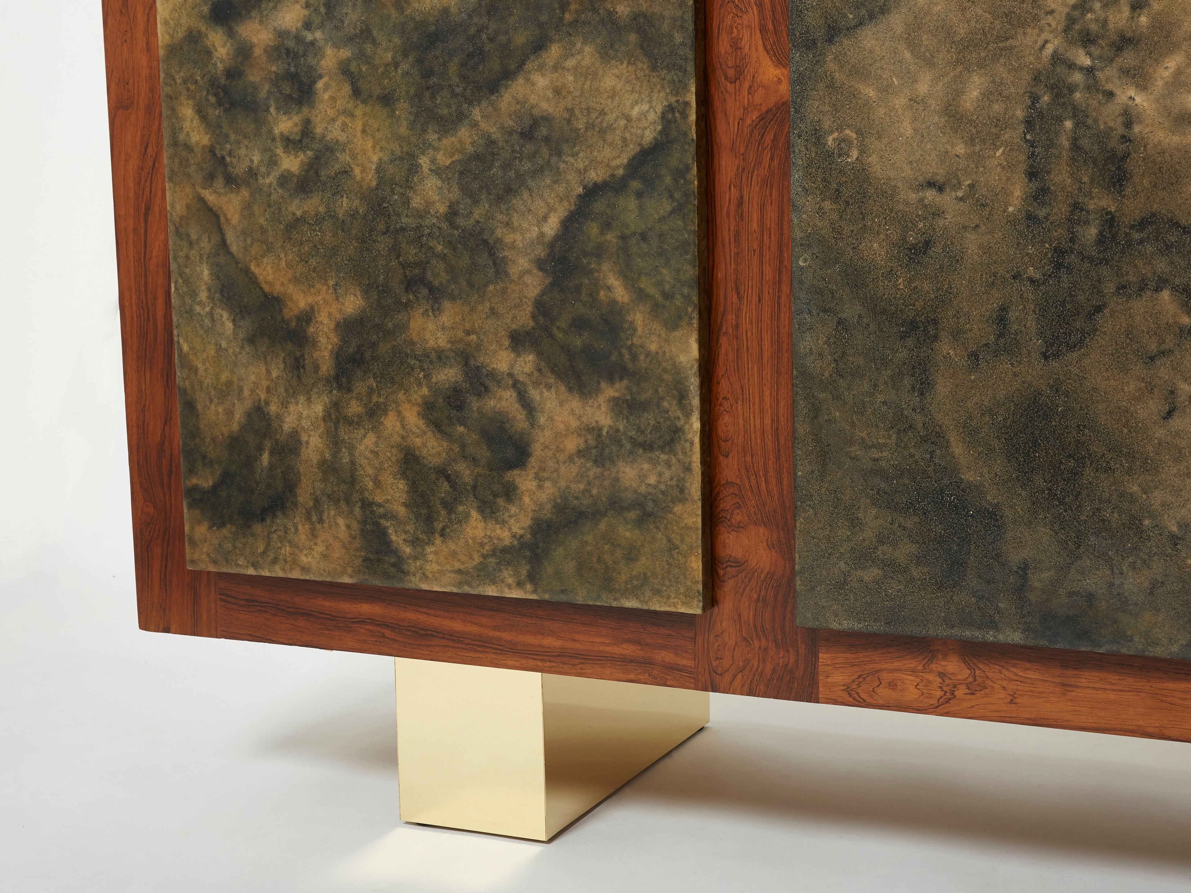Belgian brutalist rosewood resin and brass sideboard 1970