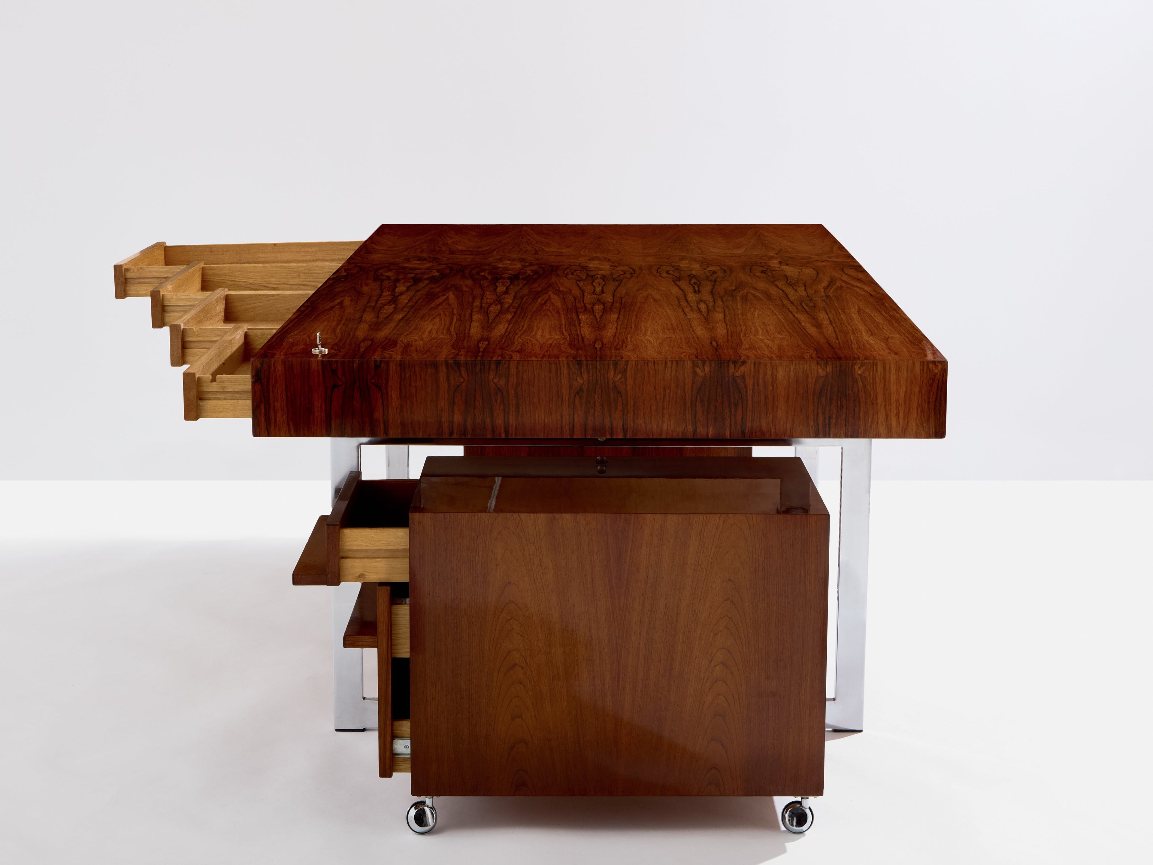 Bodil Kjaer rosewood chrome desk with cabinets Denmark 1960s