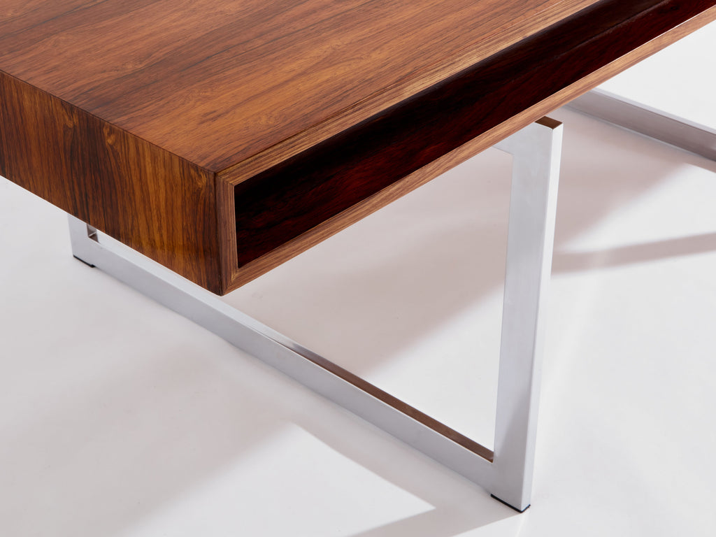 Bodil Kjaer rosewood chrome desk with cabinets Denmark 1960s