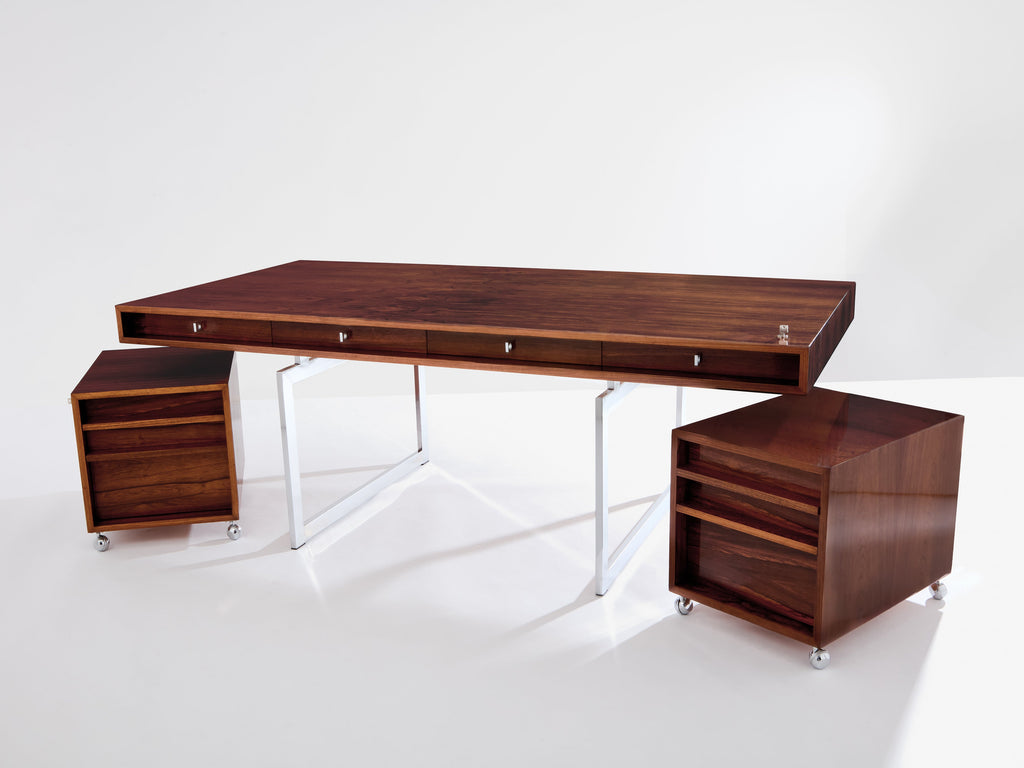 Bodil Kjaer rosewood chrome desk with cabinets Denmark 1960s