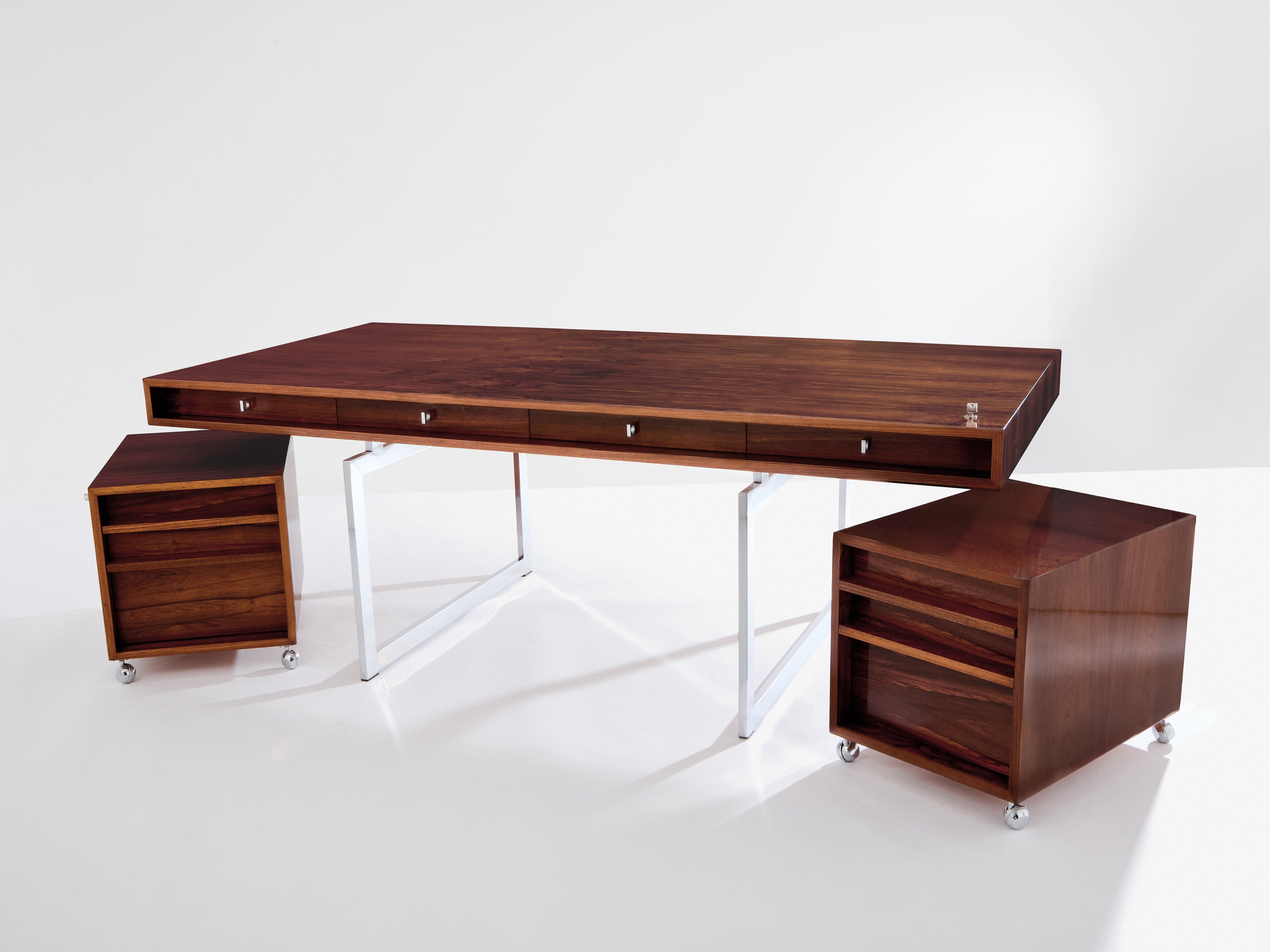 Bodil Kjaer rosewood chrome desk with cabinets Denmark 1960s