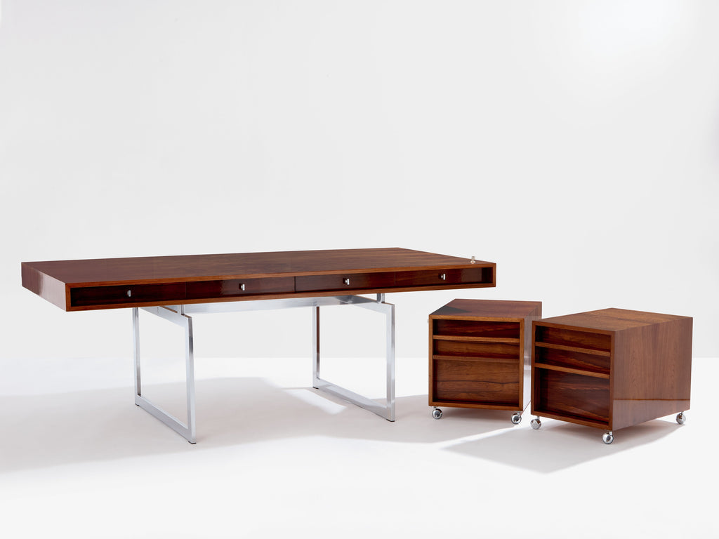 Bodil Kjaer rosewood chrome desk with cabinets Denmark 1960s