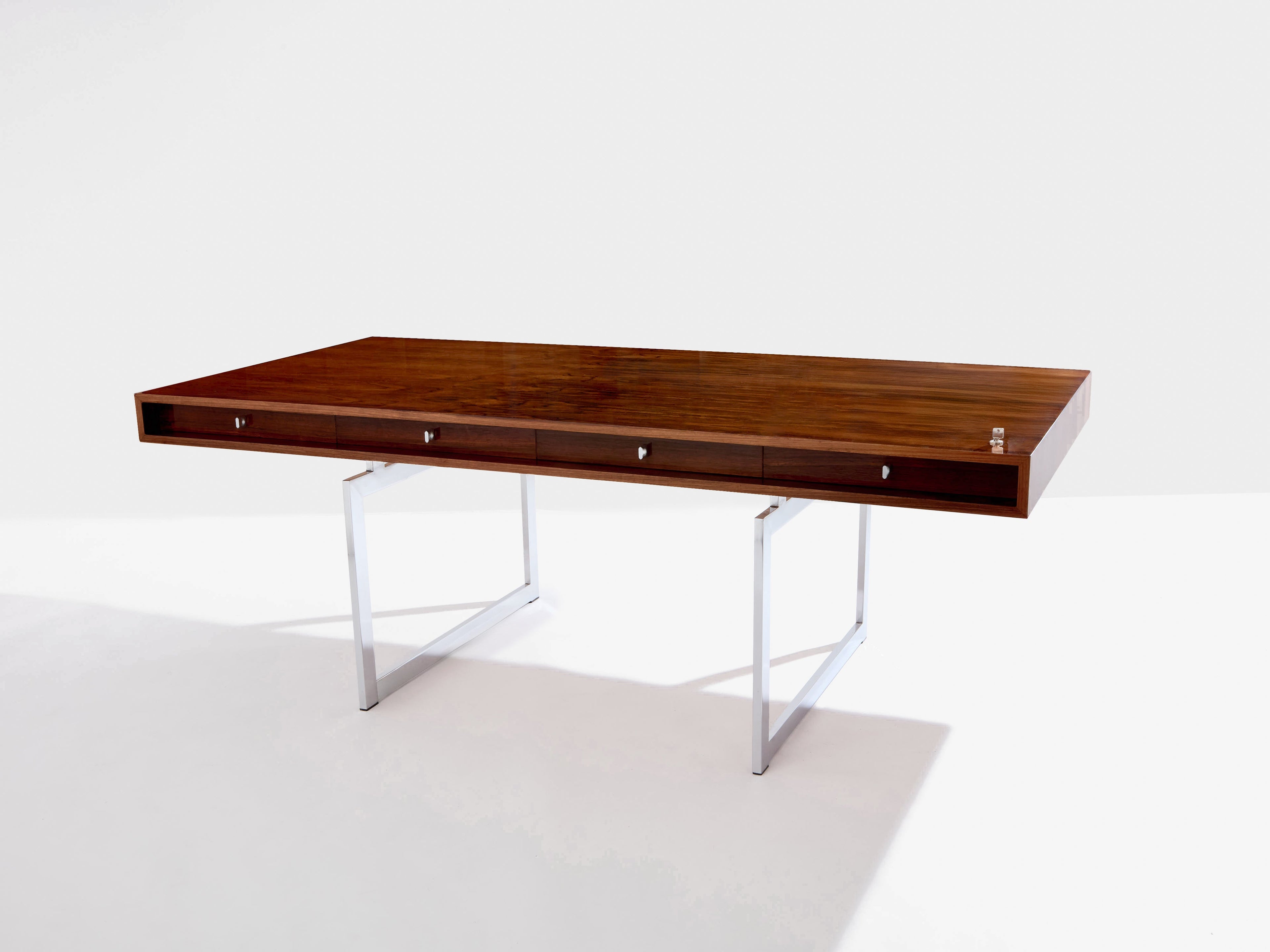 Bodil Kjaer rosewood chrome desk with cabinets Denmark 1960s