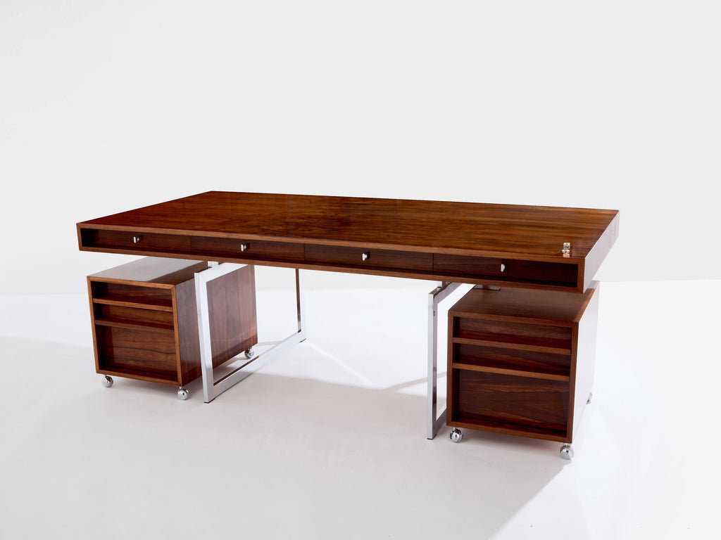 Bodil Kjaer rosewood chrome desk with cabinets Denmark 1960s