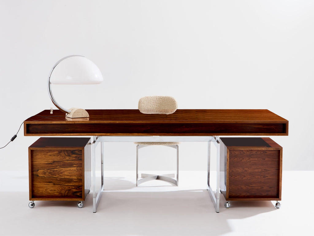 Bodil Kjaer rosewood chrome desk with cabinets Denmark 1960s