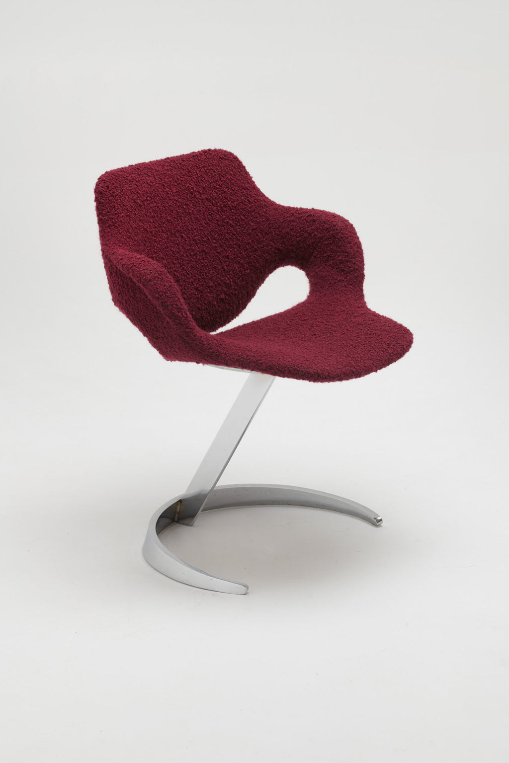Boris Tabacoff Sculptural “Scimitar” Dining Set in Burgundy Bouclé
