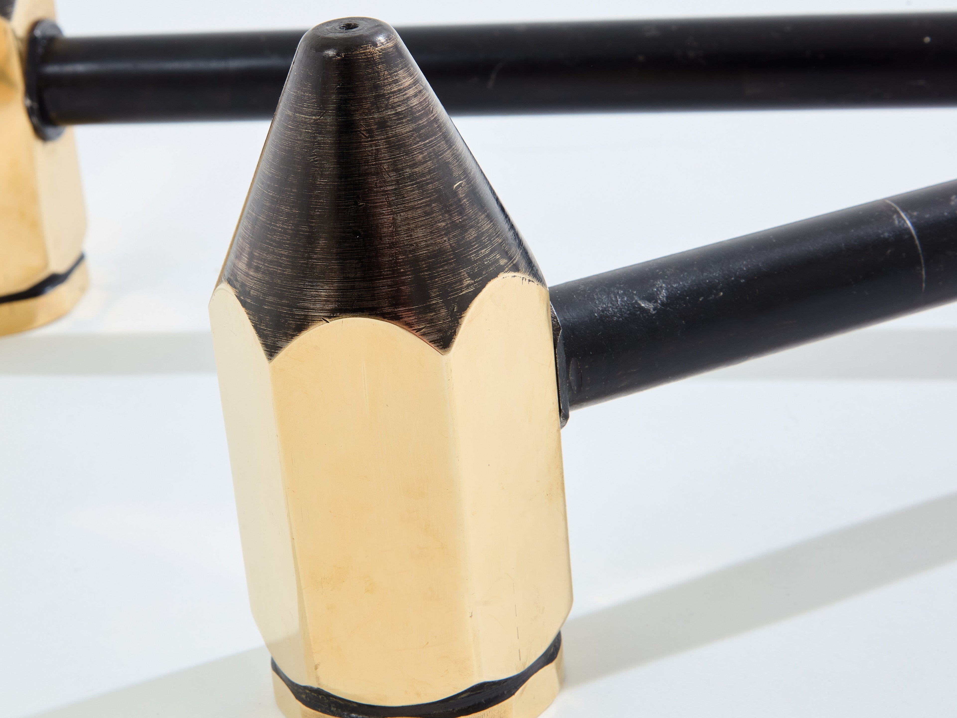 Brass pencil andirons wrought iron 1960s
