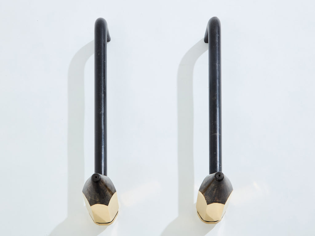 Brass pencil andirons wrought iron 1960s