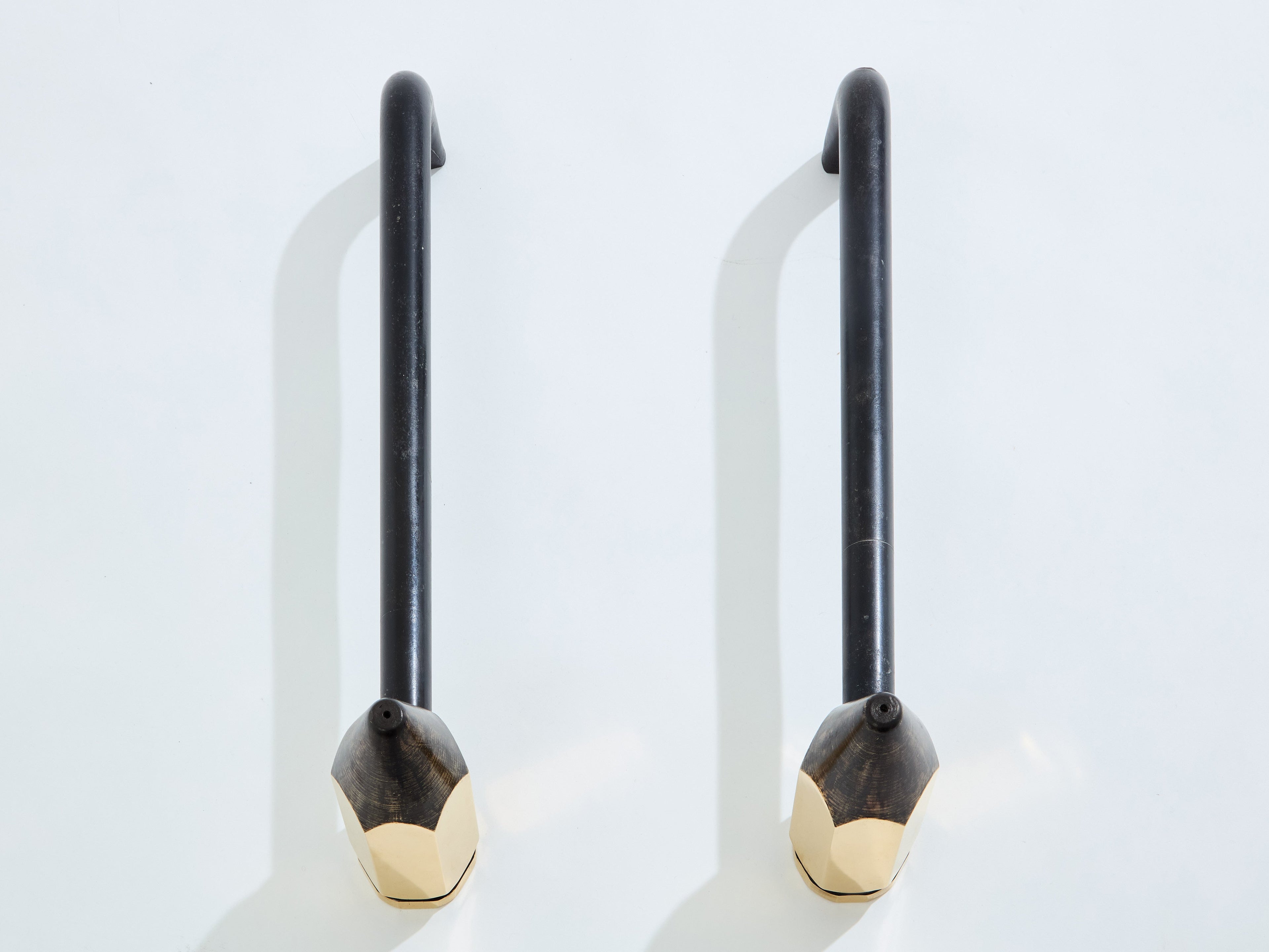 Brass pencil andirons wrought iron 1960s