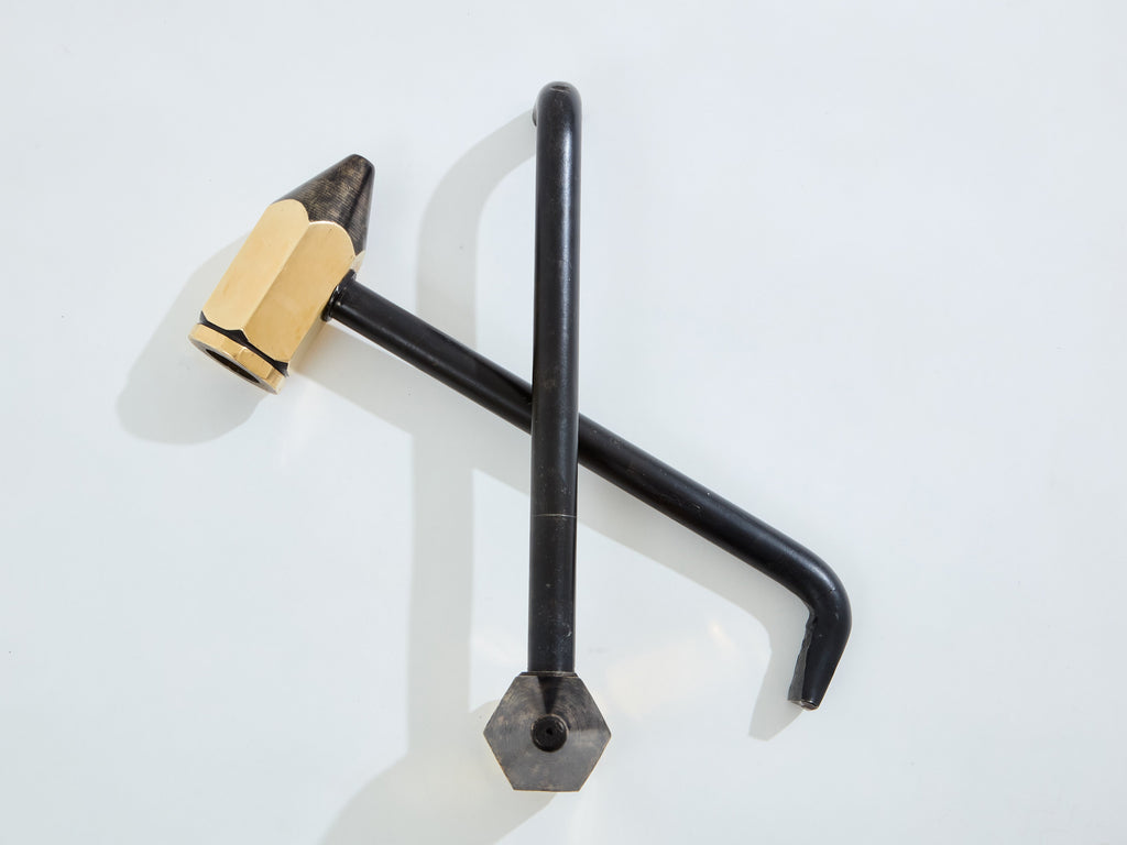 Brass pencil andirons wrought iron 1960s