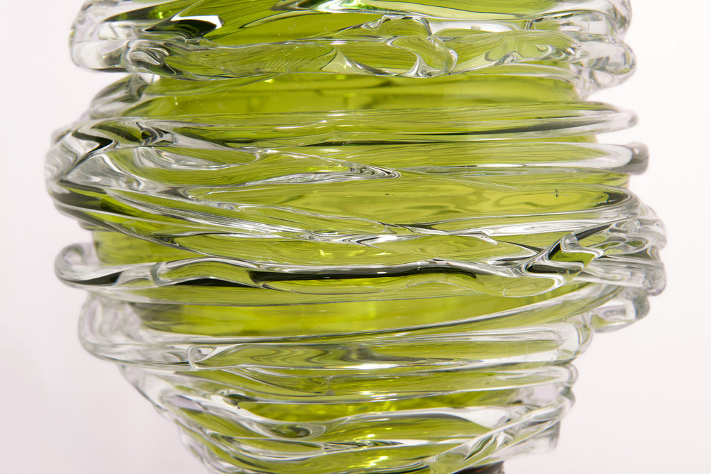 l'Anverre, Sem Schanzer ‘Tamtam Honey’ Vase in Crystal and Green Glass