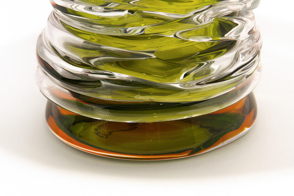 l'Anverre, Sem Schanzer ‘Tamtam Honey’ Vase in Crystal and Green Glass
