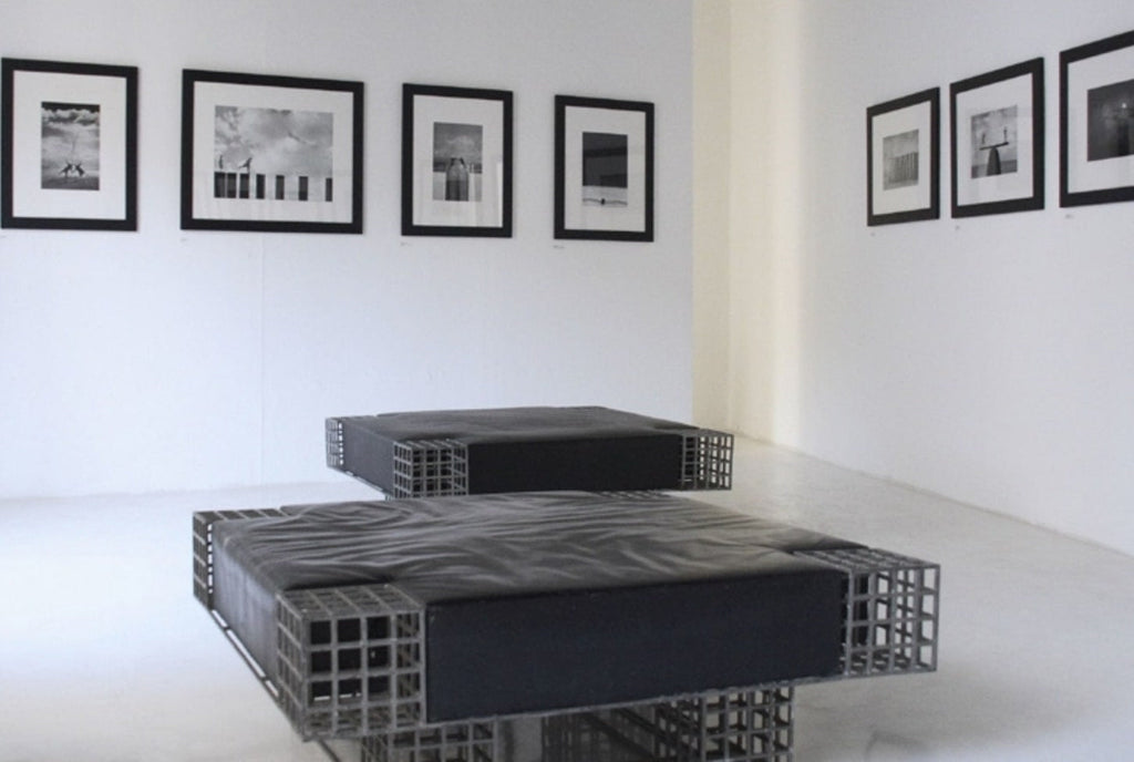 Large bench ottoman by Carla Sozzani in Milan mohair velvet 1990s