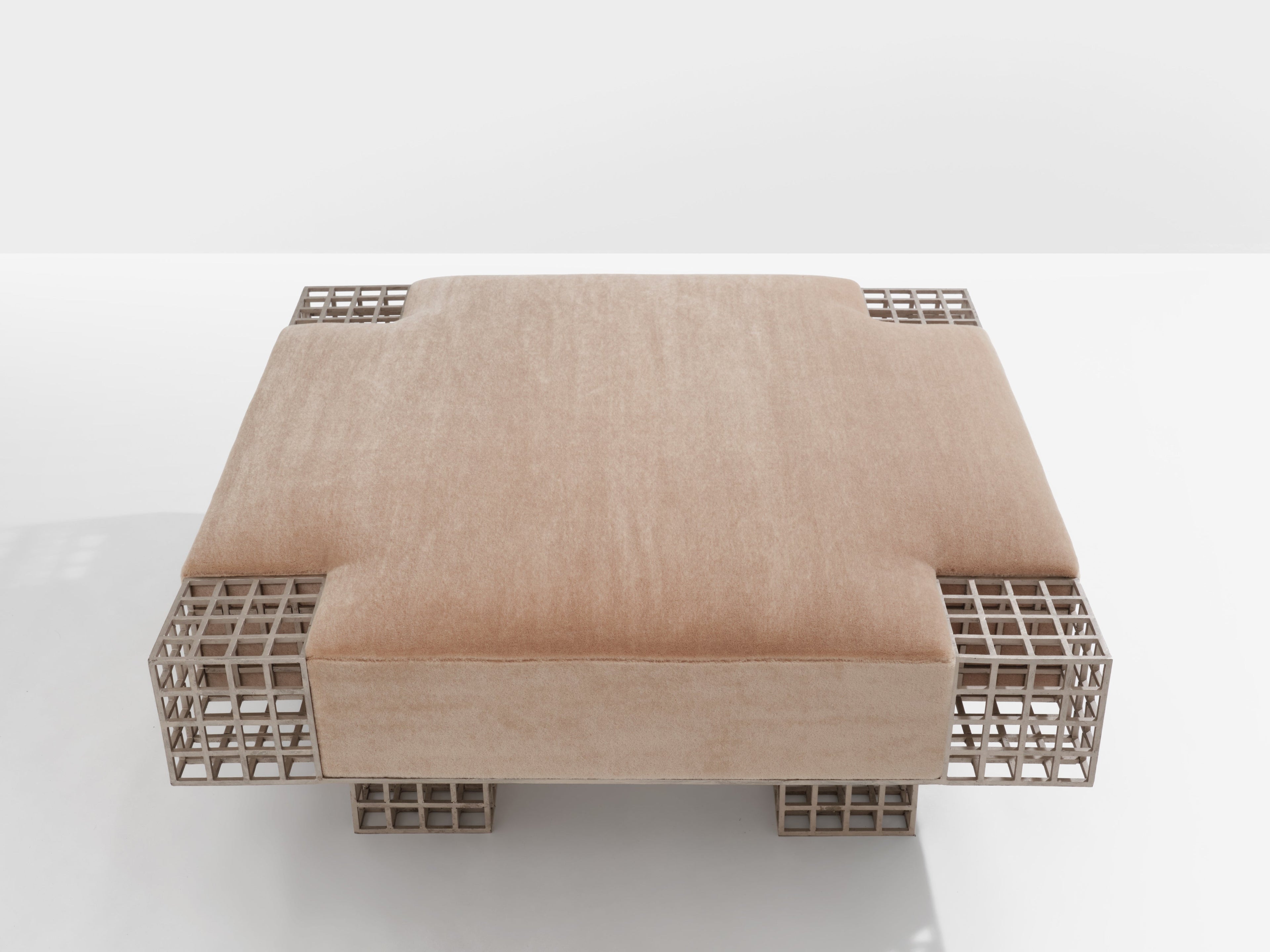 Large bench ottoman by Carla Sozzani in Milan mohair velvet 1990s
