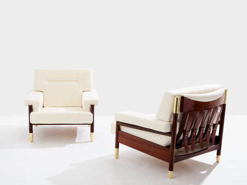 Carlo De Carli pair of armchairs rosewood brass leather 1966